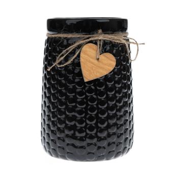 Vază din ceramică Wood heart negru, 12 x 17,5 cm