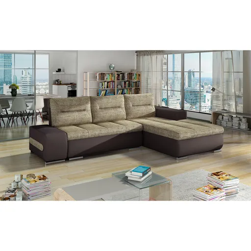 Coltar extensibil dreapta 4 locuri ELTAP, Ov14, Ottavio, 275x180x85 cm, lemn/poliester, bej inchis/maro inchis