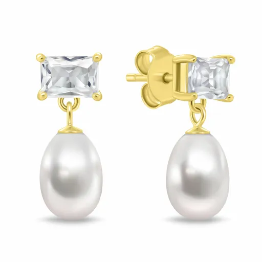 Brilio Silver Cercei moderni placați cu aur cu zirconiu și perlă naturală EA1200Y