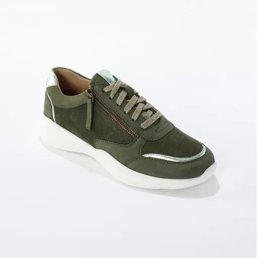 Adidași cu fermoar și șireturi, din piele și material textil