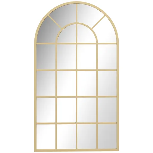 HOMCOM Oglindă de perete, design tip fereastră, oglindă de hol, ramă metalică, 110 x 65 cm, Gold | Aosom Romania