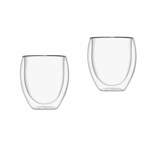 Set 2 pahare cu perete dublu, Brandani, 250 ml, 7.5x9 cm, sticla