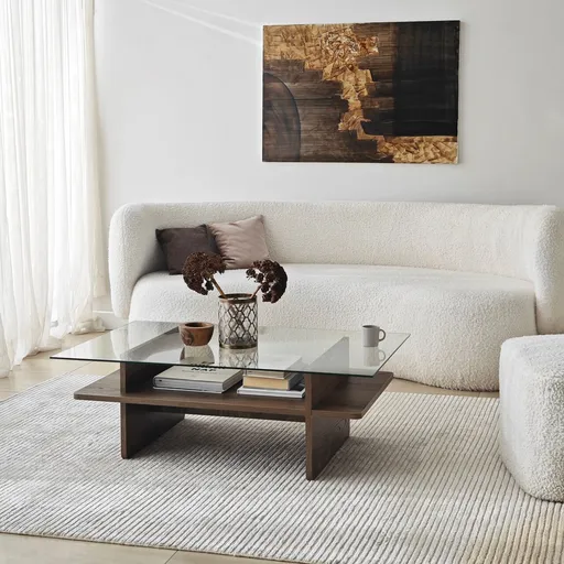 Masuta de cafea, Hanah Home, Saga Rectangle, 105x35x65 cm, Nuc / Transparent