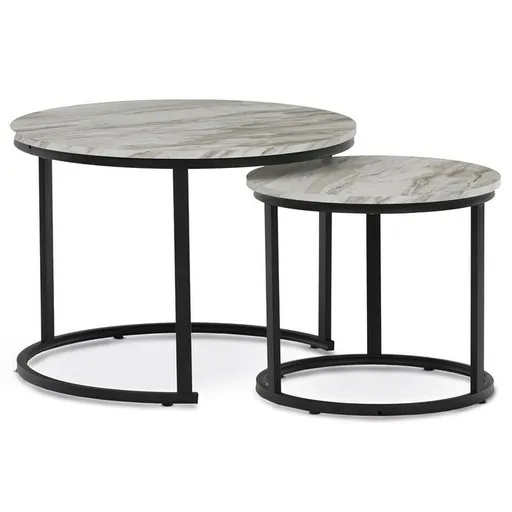 Set de măsuțe de conferință, marmură albă, 2 buc., alb