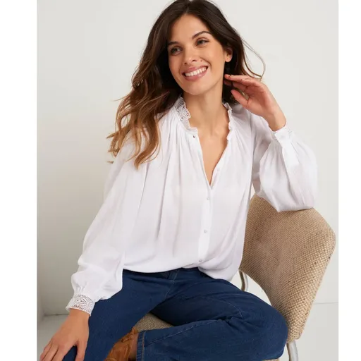 Bluză tip cămașă uni cu macrame