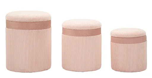 Set 3 taburete cu spatiu de depozitare Pink, Mauro Ferretti, 40.5x49.5 cm, MDF/poliester, roz