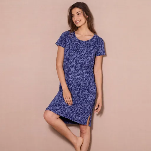 Cămașă de noapte scurtă cu mâneci scurte și imprimeu leopard