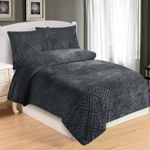 Lenjerie de pat micro-pluș Aztek gri închis, 140 x 200 cm, 70 x 90 cm, gri închis