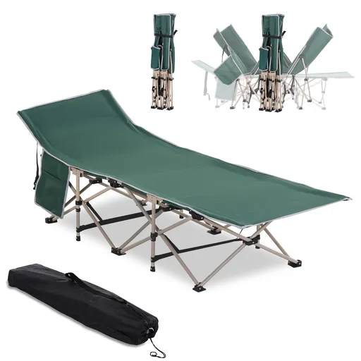 Outsunny Pat de camping pliant, pat de camp cadru din oțel ușor, geantă de transport greutate maximă suportată 150 kg, 190 x 68 x 52 cm verde | Aosom