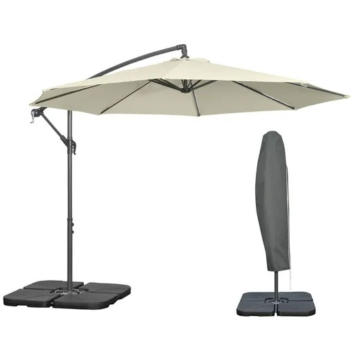 Outsunny Umbrelă Suspendată cu Bază în Cruce, Greutăţi, Manivelă și Protecţie UV, Ø3x2.5 m, Bej | Aosom Romania