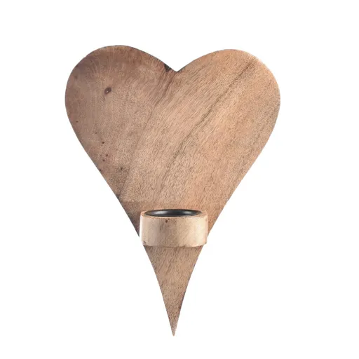 InDecor Sfeșnic de perete din lemn de mango, formăinimă, 20 x 9 x 28 cm