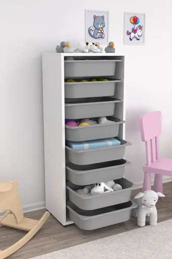 Dulap multifunctional, Hanah Home, Cara 8N, 45.5x30x109 cm, Alb/Gri