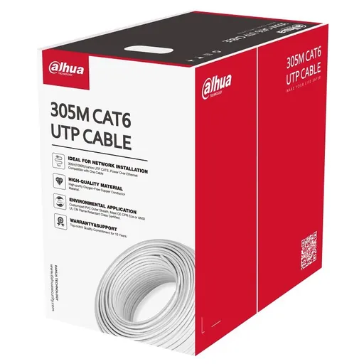 Cablu cupru UTP CAT6 Dahua PFM920I-6UN-C, 305 m, 99.97 puritate, long PoE, Alb