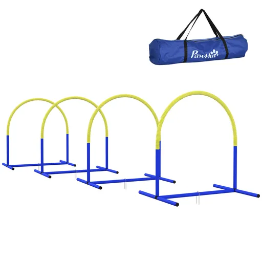 PawHut Set de Agilitate pentru Câini, Antrenament Câini, 4 arcuri, pentru începători, cu geantă de transport, albastru+galben, 88 x 64 x 95 cm | Aosom