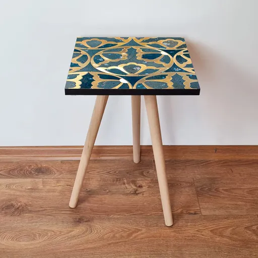 Masuta, Hanah Home, Shp274, 35x42x35 cm, Albastru / Auriu