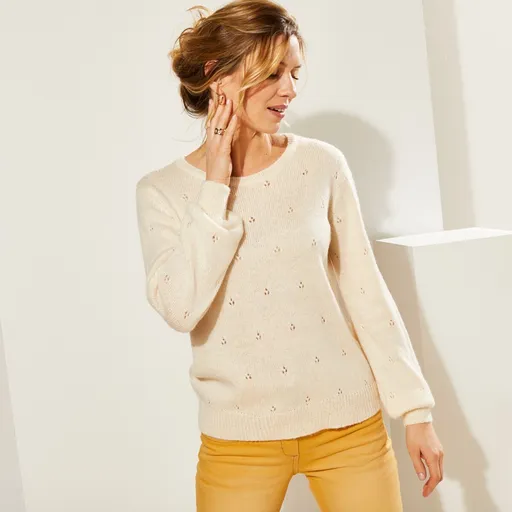 Pulover cu guler rotund și croială Pointelle