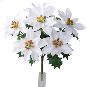 Poinsettia artificială de Crăciun albă, 30 cm