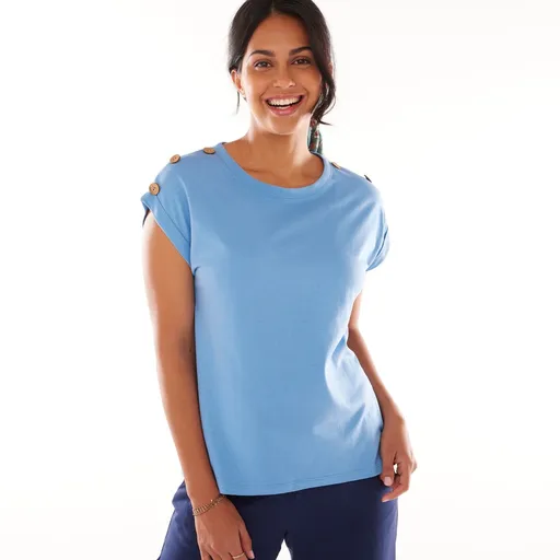 Tricou de culoare solidă cu nasturi de nucă de cocos pe umeri