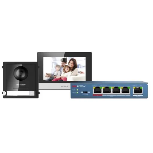 Kit videointercom IP Hikvision DS-KIS602, 2MP, 7-inch, microfon si difuzor, PoE, IP65