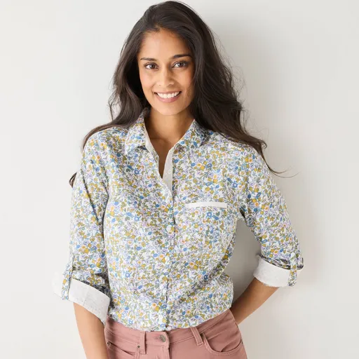 Cămașă cu mâneci suflecate și imprimeu floral
