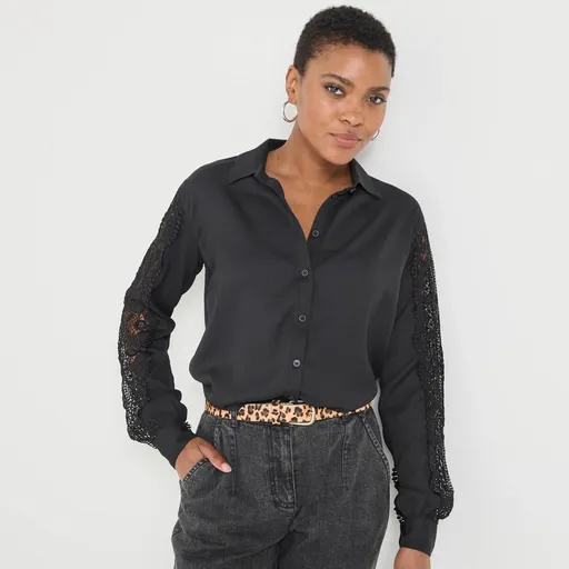 Cămașă uni cu dantelă