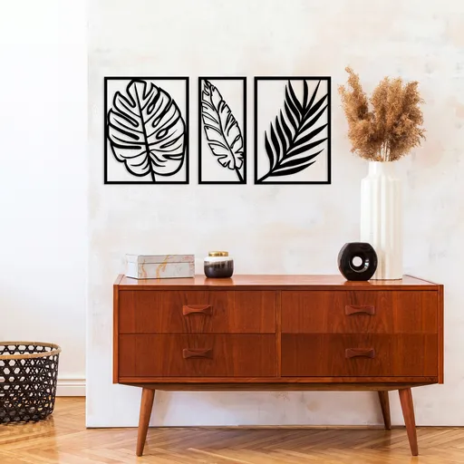 Decoratiune de perete, Leaf 2, Dimensiune: 80 x 38 cm, Negru