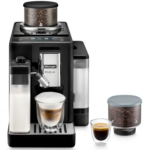 Mașină de espresso DeLonghi Rivelia Onyx Black EXAM440.55.B, 1450 W, 19 bari, 1,4 L, 16 băuturi, Aroma, LatteCrema Hot, Twin Shot, Bean Adapt, ecran t