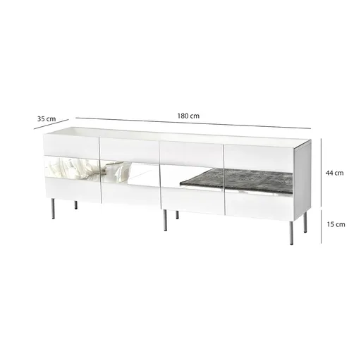 Comoda TV, Hanah Home, Leon, 180x59x35 cm, Alb / Argintiu