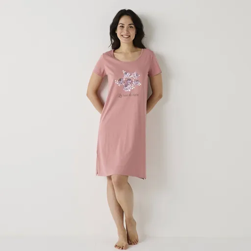 Cămașă de noapte scurtă cu mâneci scurte și imprimeu