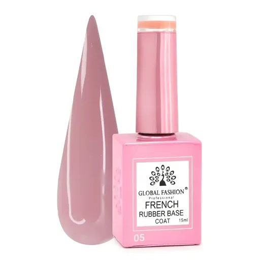 Rubber Base Coat French, Global Fashion, 15 ml, 05 Roz, TPO Free