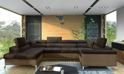 Coltar extensibil stanga 6 locuri ELTAP, Th-36, Thiago, 342x208x88 cm, lemn/poliester, maro inchis/maro deschis