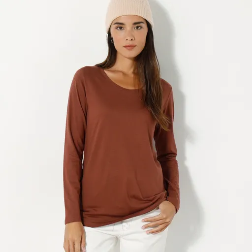 Tricou de culoare uni cu guler rotund și mâneci lungi