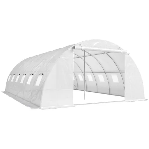 Outsunny Seră tunel cu 2 bare de susținere, 2 uși rulante și ferestre cu plasă, învelitoare din PE anti-UV, alb | Aosom Romania
