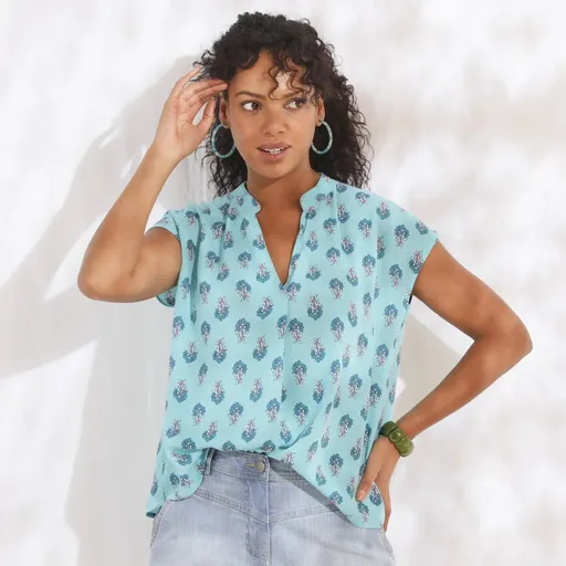 Bluză fără mâneci din crep, imprimată