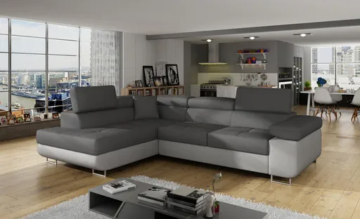 Coltar extensibil stanga 4 locuri, ELTAP, Anton, 272x203x85 cm, lemn/poliester, gri inchis/gri deschis