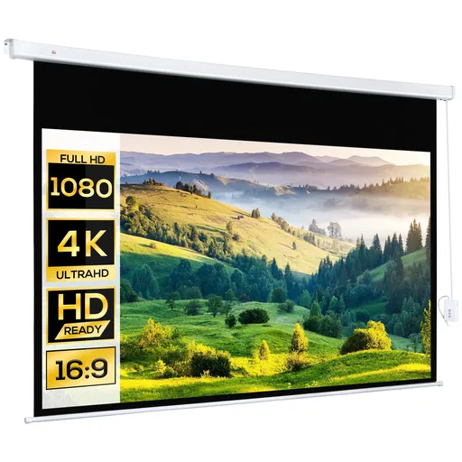 HOMCOM Ecran Proiector 100 Inch cu Montaj pe Perete sau Tavan, Ecran pentru Proiecții cu Telecomandă, 247x7.5x168 cm, Alb | Aosom Romania
