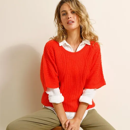 Pulover Poncho cu mâneci până la cot