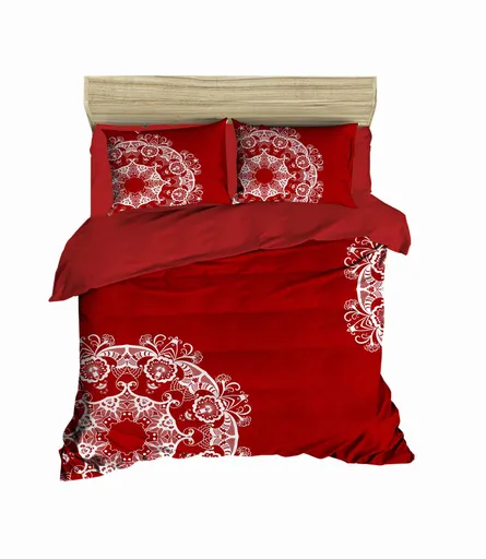 Lenjerie de pat dubla King (FR), 3 piese, L'essentiel Maison, 421, Rosu/Alb