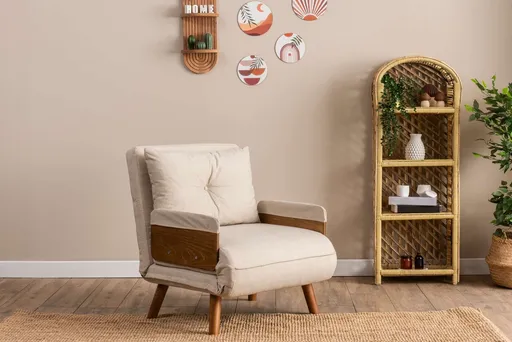 Fotoliu extensibil, Futon, 859FTN2336, 77x70x82 cm, poliester/metal , crem