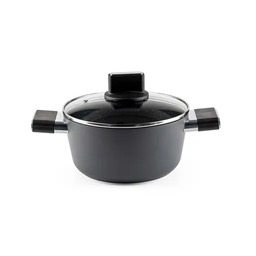 Cratiță Luigi Ferrero Regina FR-2040 20x10 cm, 2,5 l, Acoperire antiaderentă cu efect de marmură, Capac din sticlă cu orificiu pentru abur, Negru