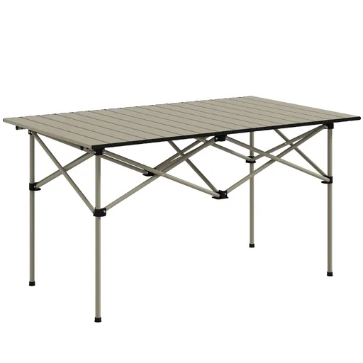 Outsunny Masă de camping pliabilă cu blat rulabil, masă de grădină din aluminiu pentru 2 persoane, 95 x 55 cm Khaki | Aosom Romania