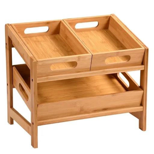 Kesper 58851 Raft de bucătărie cu 3 compartimentedin bambus, 39,5 x 26 x 35,5 cm