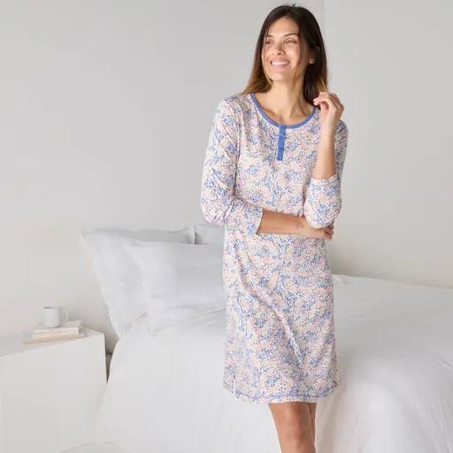 Cămașă de noapte cu mânecă lungă și imprimeu cu păsări