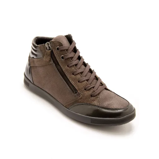 Botine din piele pentru gleznă, cu șireturi și fermoar