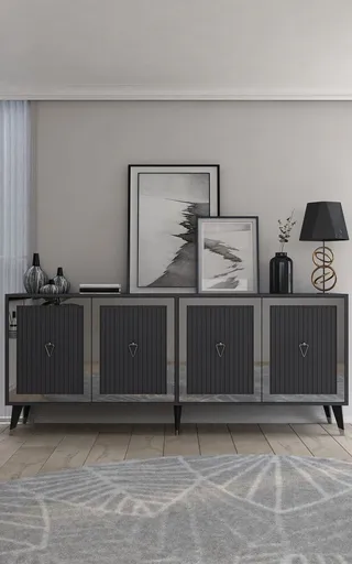 Consola, Hanah Home, Benner, 180x78.6x35 cm, PAL , Antracit / Argintiu