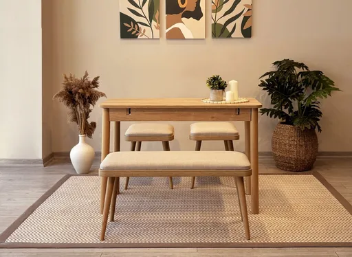 Set masa extensibila si scaune, Hanah Home, Vina Mini 04 1005, Stejar / Crem