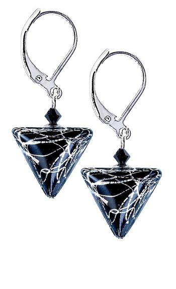 Lampglas Cercei eleganți Black Marble Triangle cu argint pur în perle Lampglas ETA2