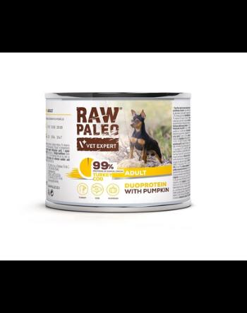 RAW PALEO Turkey&amp;Cod Adult 200g conserva hrana caine, curcan si cod