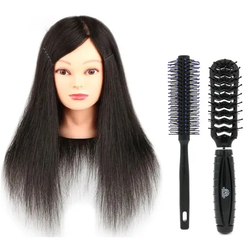 Cap Manechin Par Natural 100% pentru Coafat/Decolorat cu Perie Circulara si Perie Dubla