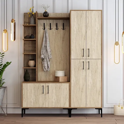 Cuier de perete, Hanah Home, Viyana Da, 150x200x35 cm, Nuc / Travertin